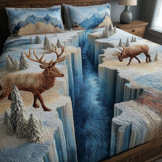 Frost Deer 3-Piece Quilted Bedding Set - Single (59" x 70")