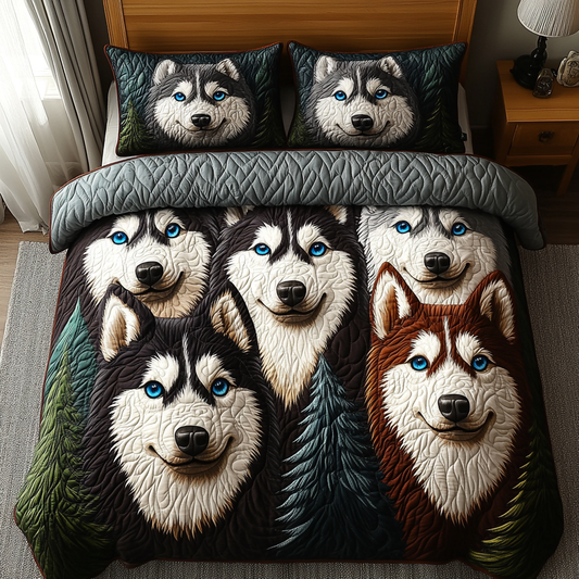 Frostbitten Huskies 3-Piece Quilted Bedding Set - Single (59" x 70")
