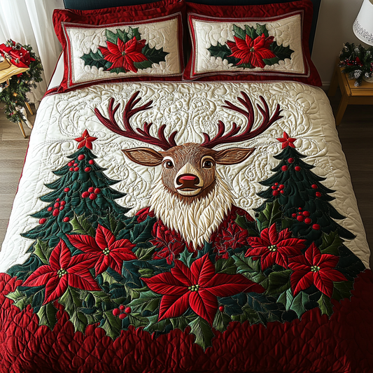 Frosted Reindeer Joy 3-Piece Quilted Bedding Set - Single (59" x 70")