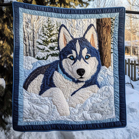 Frosty Blue Eyes Quilted Blanket - Throw (55" x 60")