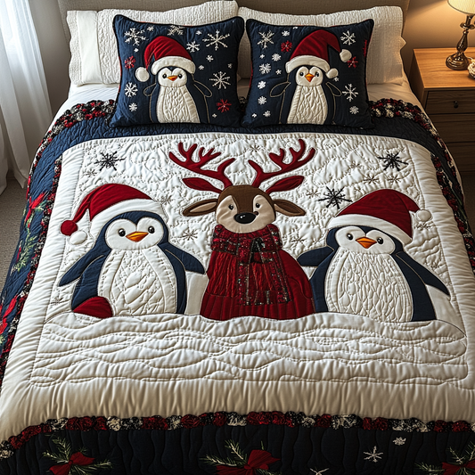 Frosty Feathers 3-Piece Quilted Bedding Set - Single (59" x 70")