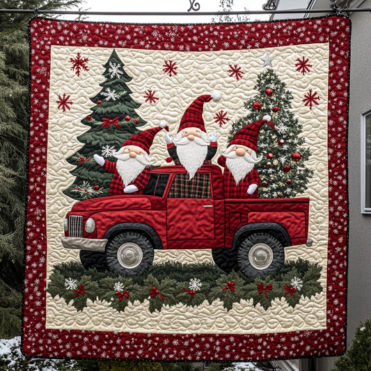 Frosty Gnome Festivities Quilted Blanket - Throw (55" x 60")