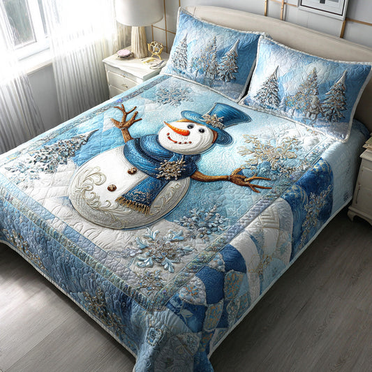 Frosty Lane Snowman 3-Piece Quilted Bedding Set - Single (59" x 70")