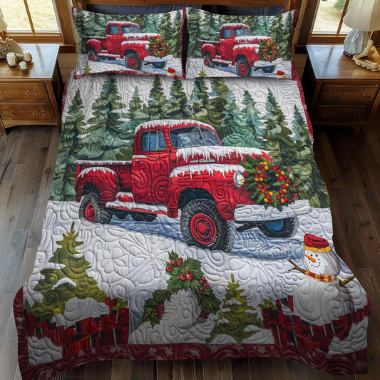 Frosty Truck Cheer Quilted Bedding Set - Single (59" x 70")