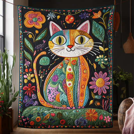 Funky Cat Quilted Blanket - Throw (55" x 60")