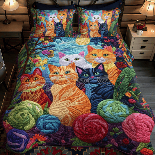Funky Yarn Cat 3-Piece Quilted Bedding Set - Single (59" x 70")