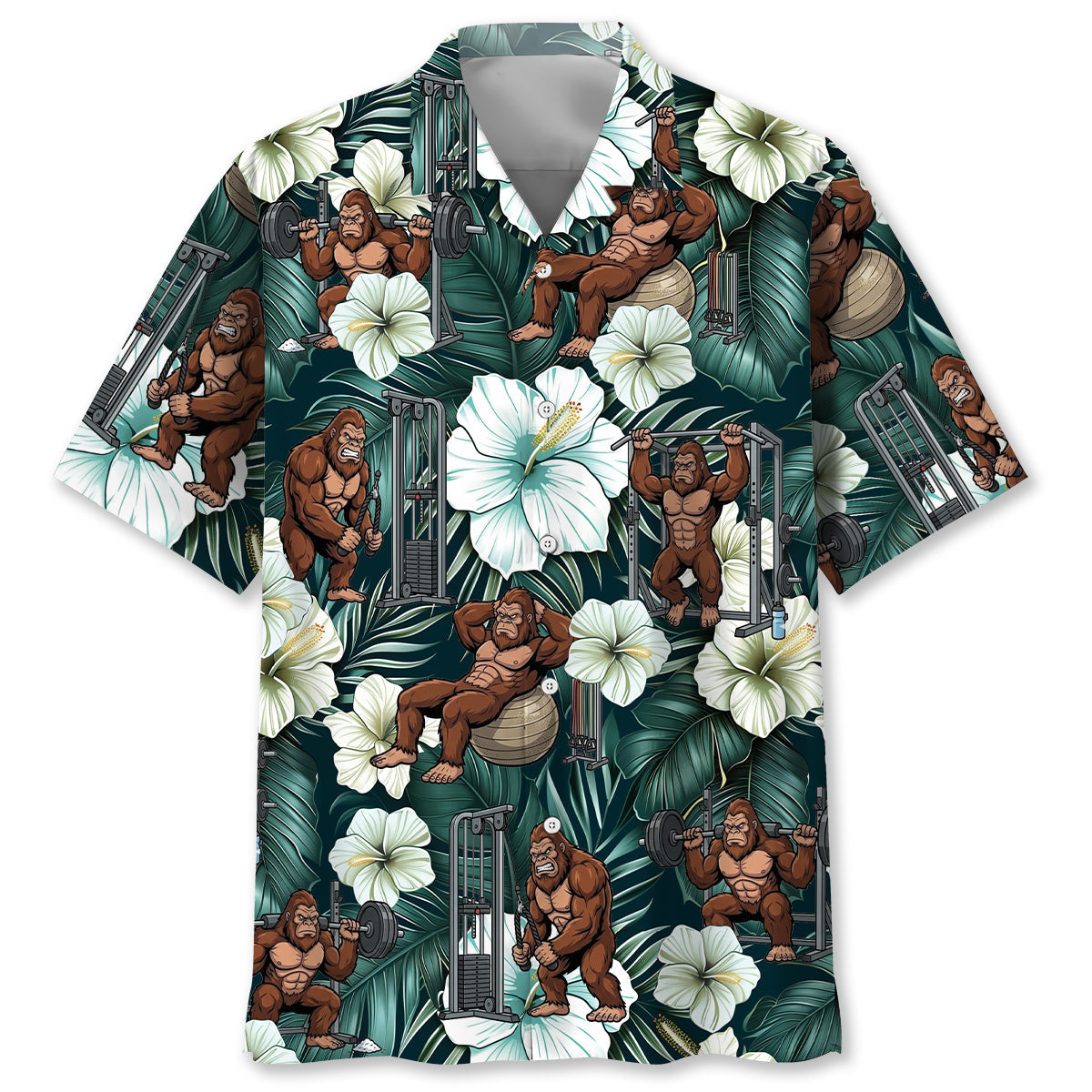 Funny Bigfoot Fitness Hawaiian Shirt - S - hawaiian shirt
