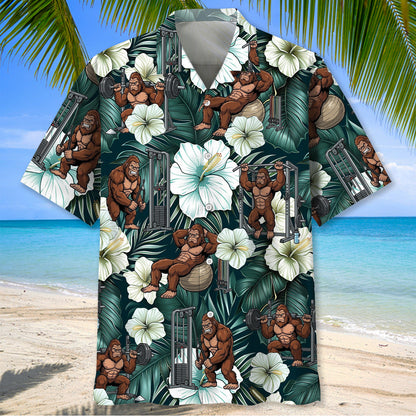 Funny Bigfoot Fitness Hawaiian Shirt - M - hawaiian shirt