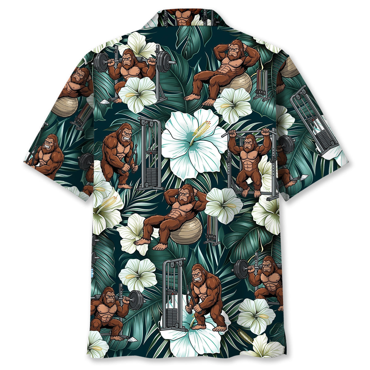 Funny Bigfoot Fitness Hawaiian Shirt - L - hawaiian shirt