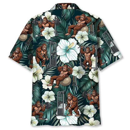 Funny Bigfoot Fitness Hawaiian Shirt - L - hawaiian shirt
