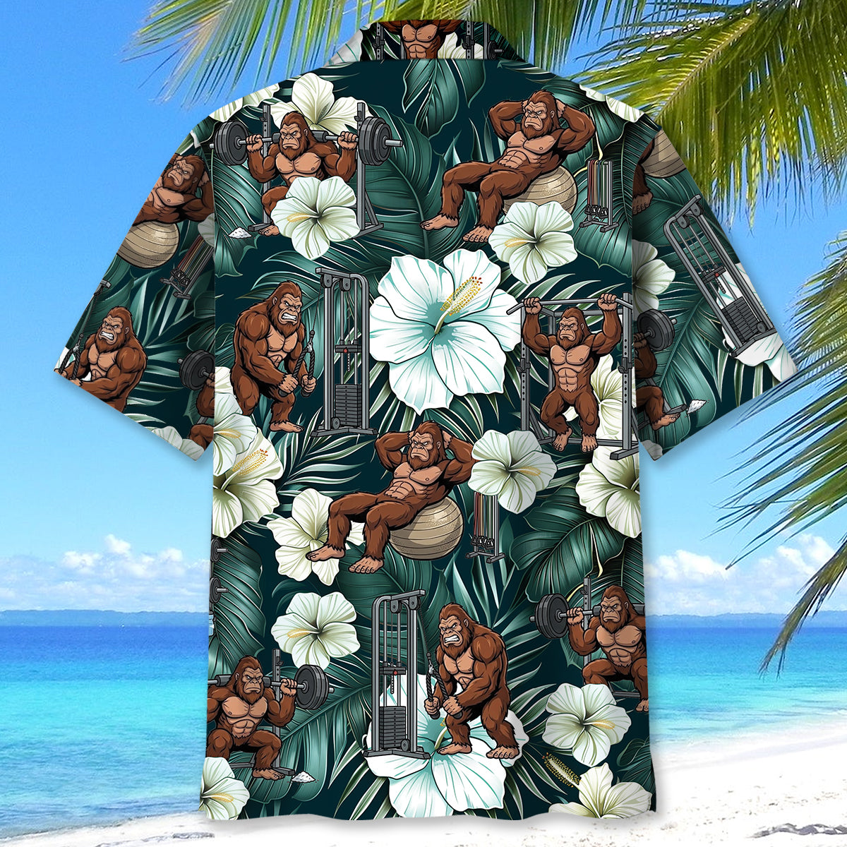 Funny Bigfoot Fitness Hawaiian Shirt - XL - hawaiian shirt