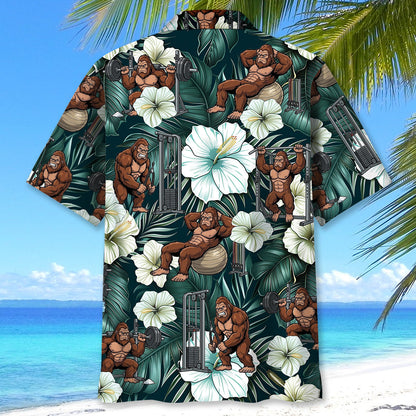 Funny Bigfoot Fitness Hawaiian Shirt - XL - hawaiian shirt