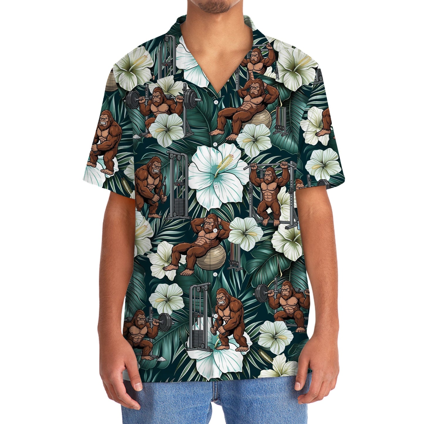 Funny Bigfoot Fitness Hawaiian Shirt - 2XL - hawaiian shirt