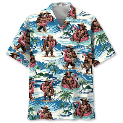 Funny Bigfoot Flamingo Float Vacation Hawaiian Shirt - S - hawaiian shirt