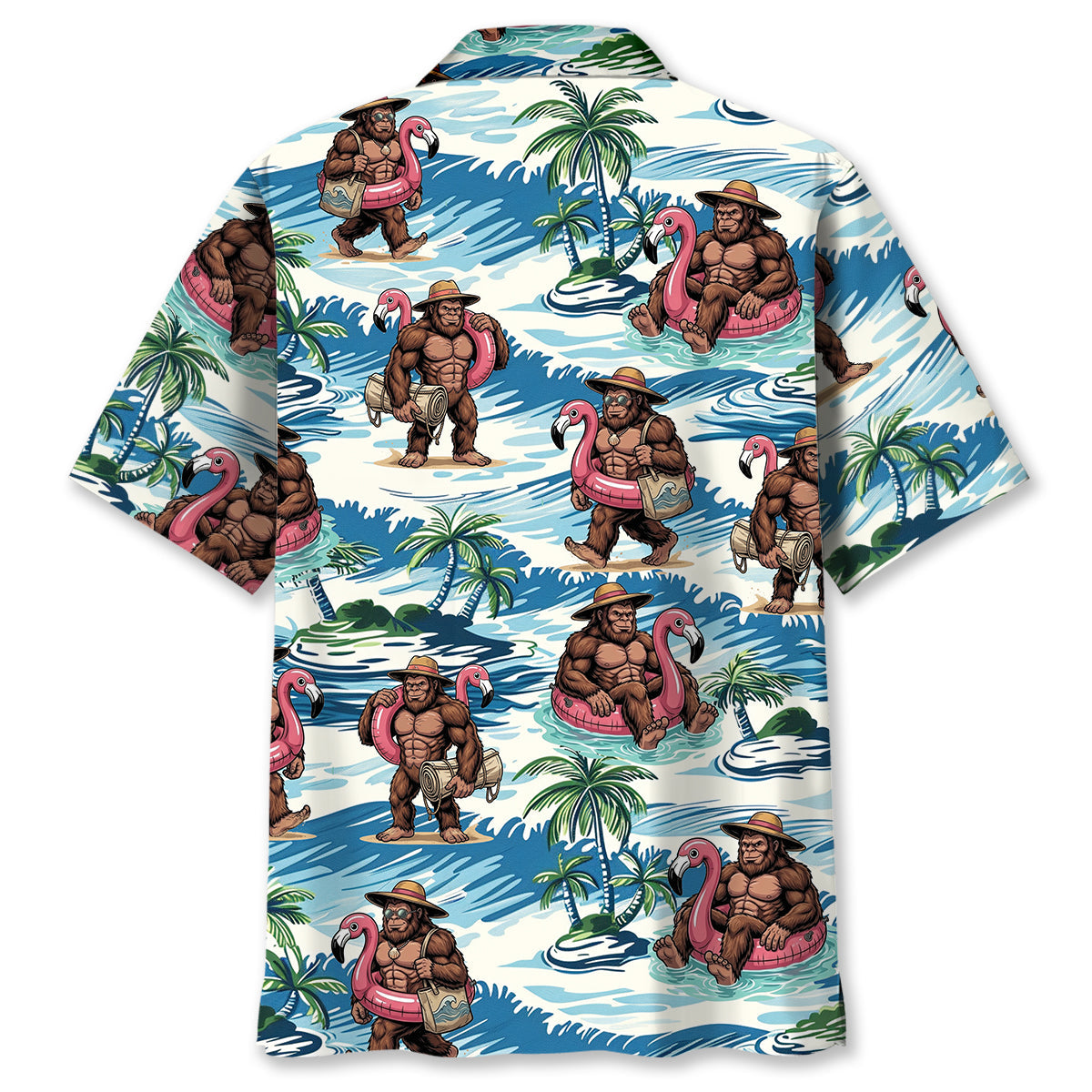 Funny Bigfoot Flamingo Float Vacation Hawaiian Shirt - L - hawaiian shirt