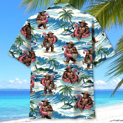 Funny Bigfoot Flamingo Float Vacation Hawaiian Shirt - XL - hawaiian shirt
