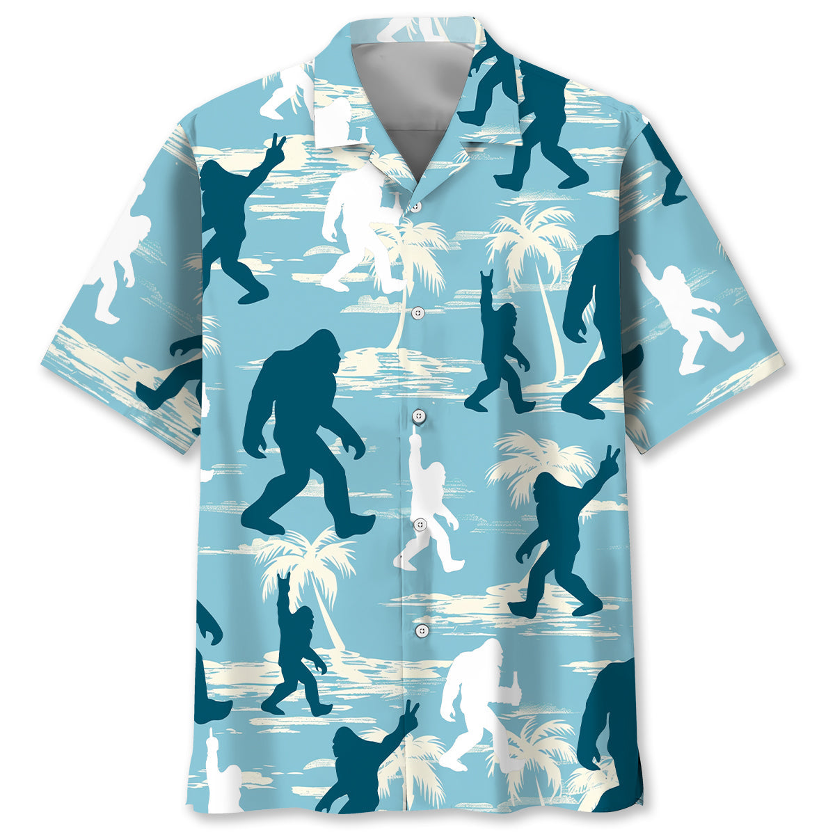 Funny Bigfoot Light Blue Silhouette Hawaiian Shirt - S - hawaiian shirt