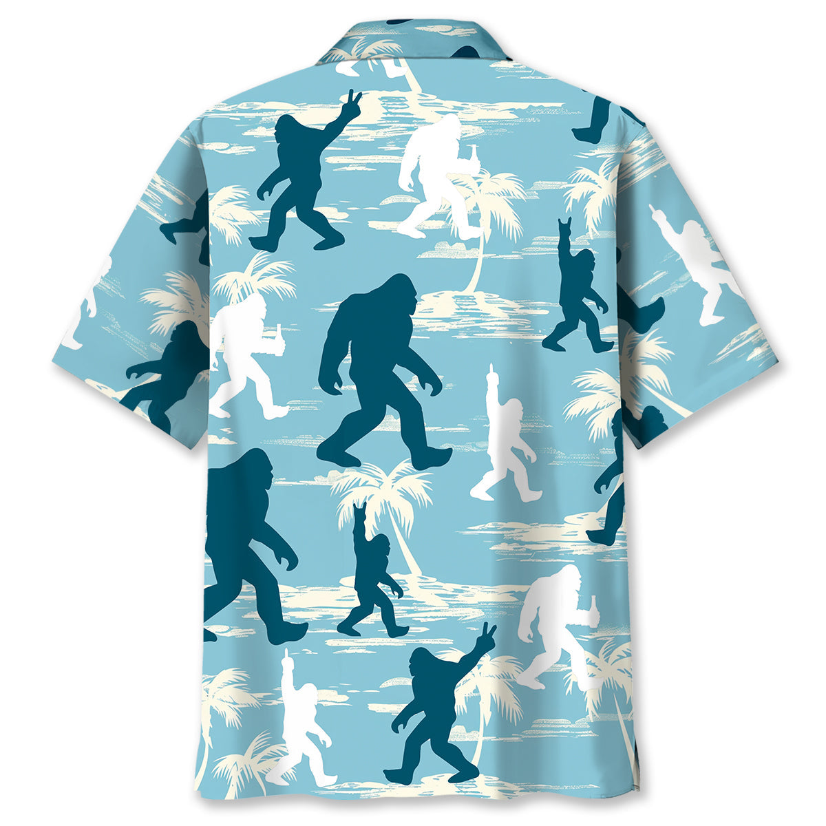 Funny Bigfoot Light Blue Silhouette Hawaiian Shirt - L - hawaiian shirt