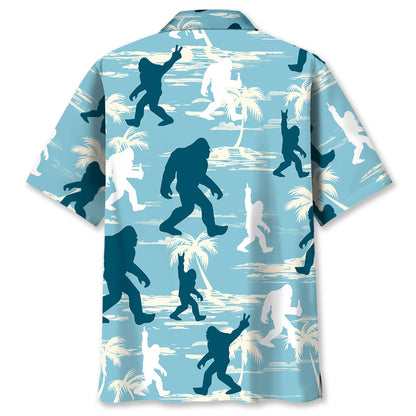 Funny Bigfoot Light Blue Silhouette Hawaiian Shirt - L - hawaiian shirt