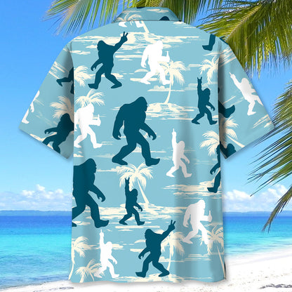 Funny Bigfoot Light Blue Silhouette Hawaiian Shirt - XL - hawaiian shirt
