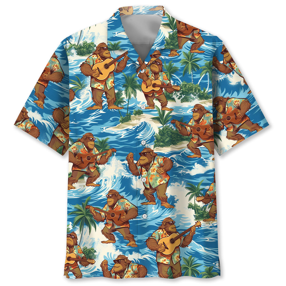 Funny Bigfoot Play Ukulele Hawaiian Shirt - S - hawaiian shirt