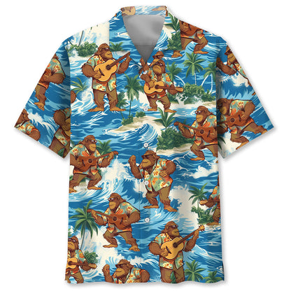 Funny Bigfoot Play Ukulele Hawaiian Shirt - S - hawaiian shirt