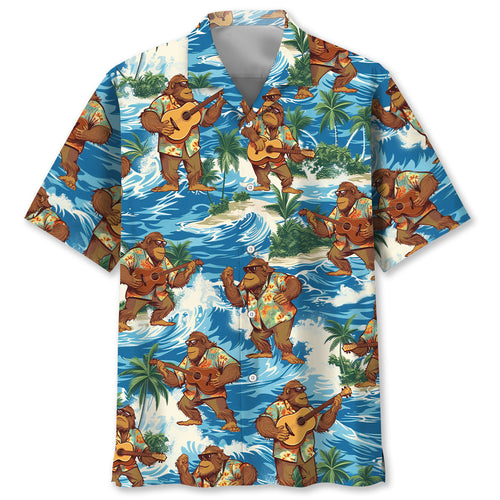 Funny Bigfoot Play Ukulele Hawaiian Shirt - S - hawaiian shirt