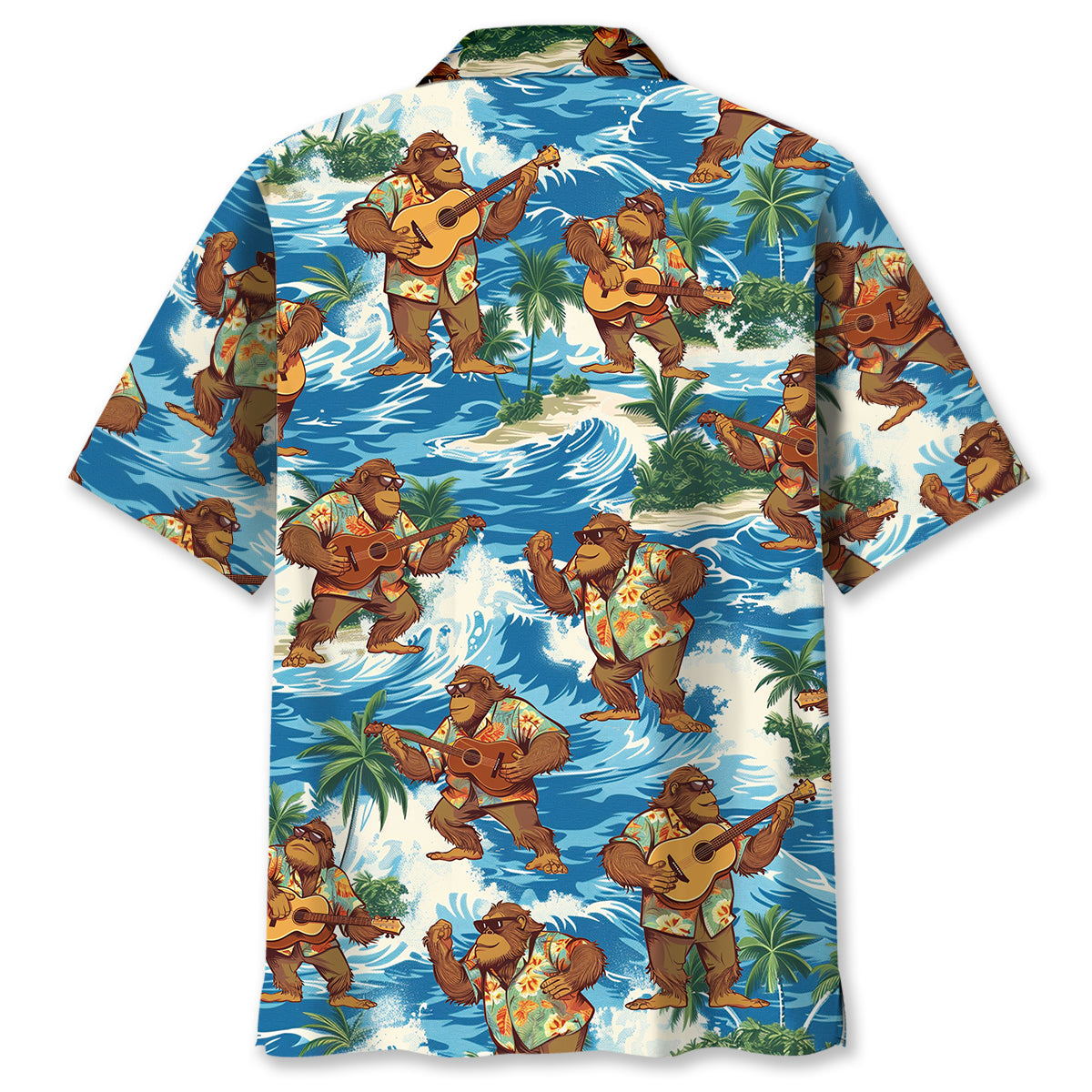 Funny Bigfoot Play Ukulele Hawaiian Shirt - L - hawaiian shirt