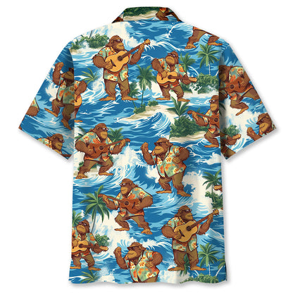 Funny Bigfoot Play Ukulele Hawaiian Shirt - L - hawaiian shirt