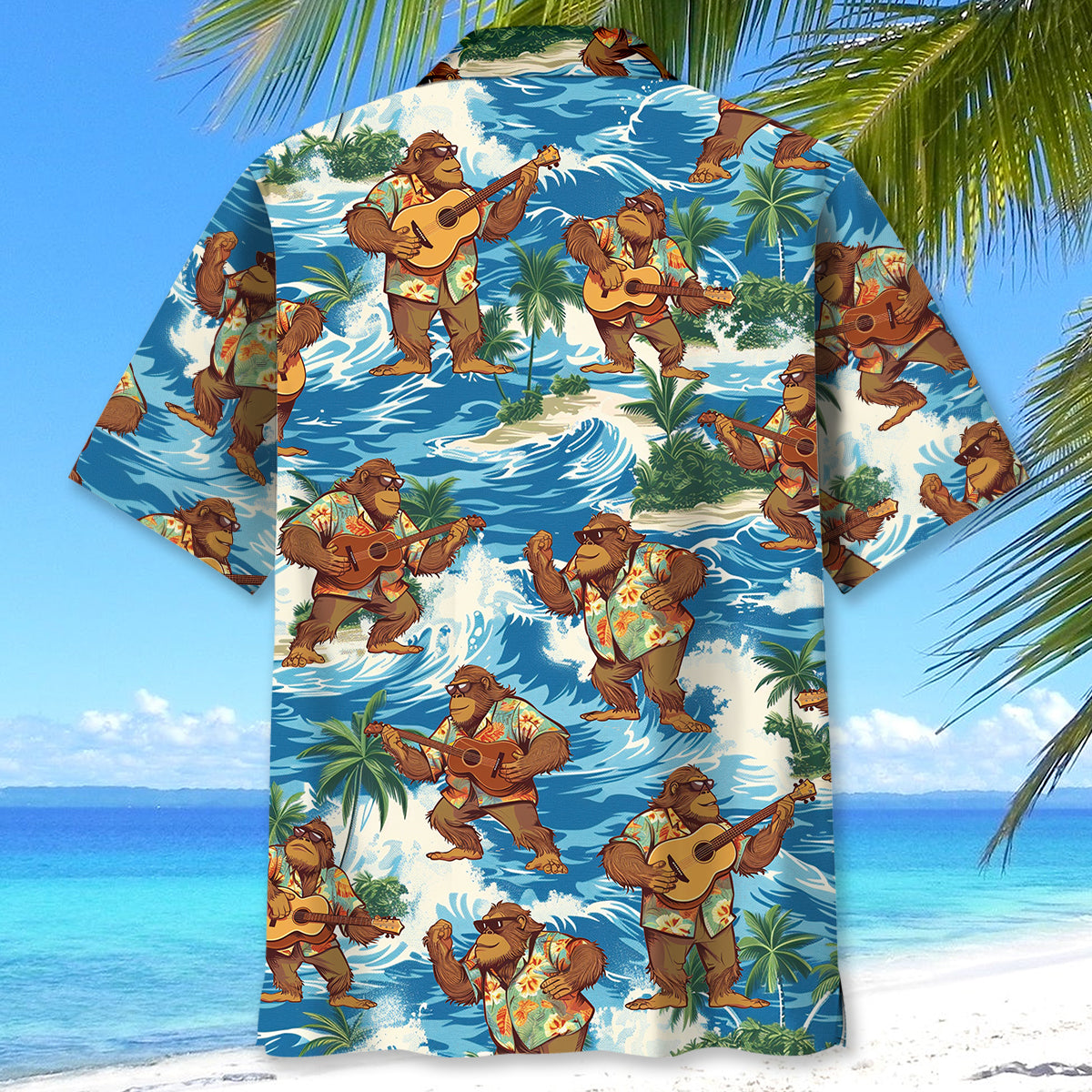 Funny Bigfoot Play Ukulele Hawaiian Shirt - XL - hawaiian shirt