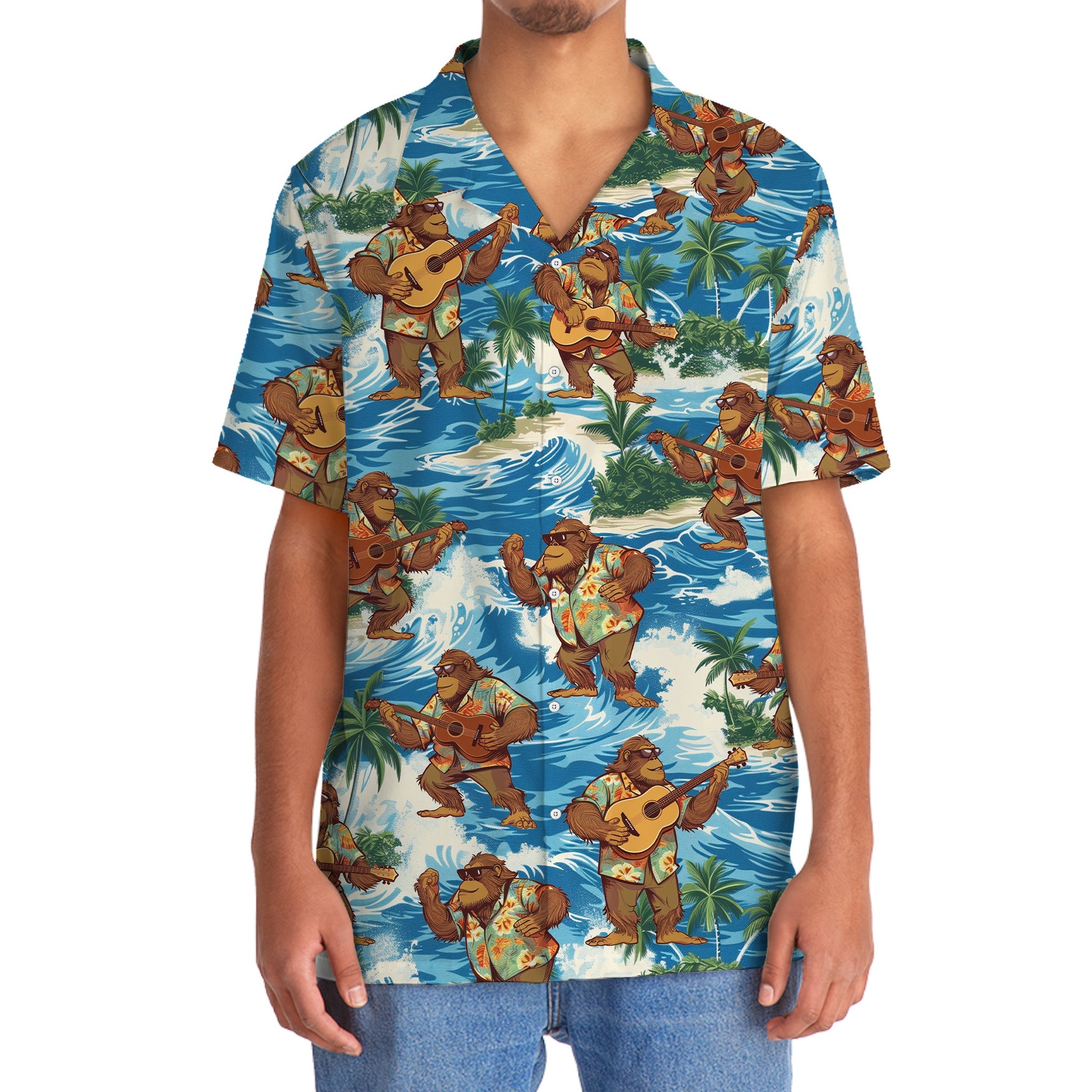 Funny Bigfoot Play Ukulele Hawaiian Shirt - 2XL - hawaiian shirt