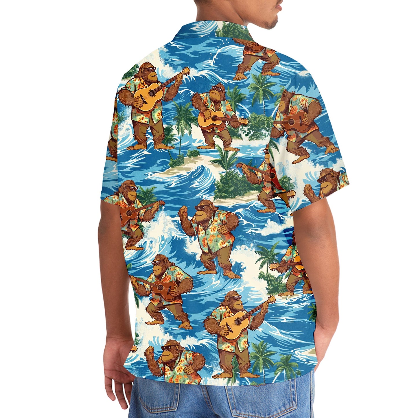Funny Bigfoot Play Ukulele Hawaiian Shirt - 3XL - hawaiian shirt