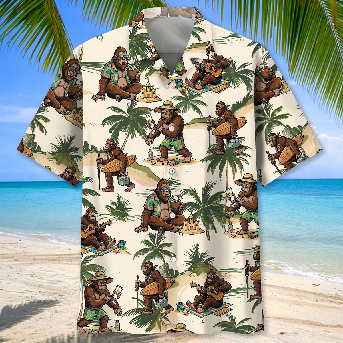 Funny Sasquatch Summer Vacation Hawaiian Shirt - M - hawaiian shirt