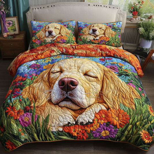 Furry Blossoms 3-Piece Quilted Bedding Set - Single (59" x 70")