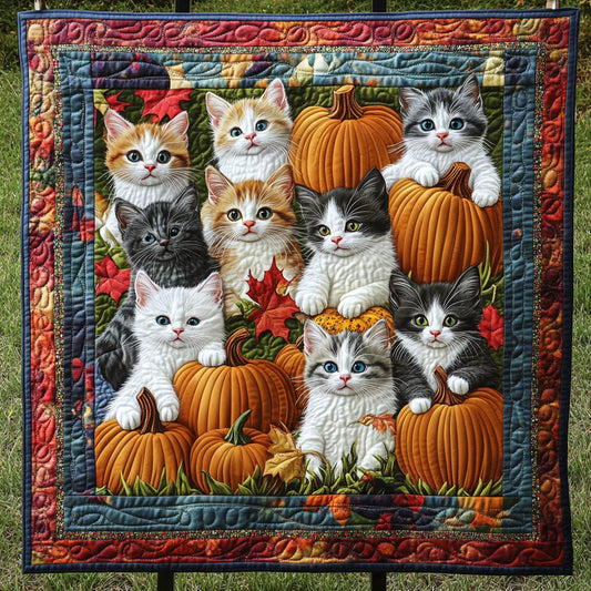 Furry Feline Faces Quilted Blanket - Throw (55" x 60")