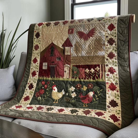 Garden Path Chicken Quilted Blanket - Throw (55" x 60")