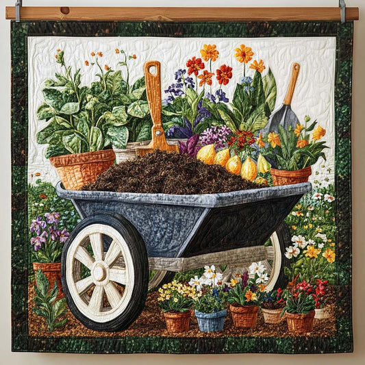 Garden Cart Quilted Blanket - Throw (55" x 60")