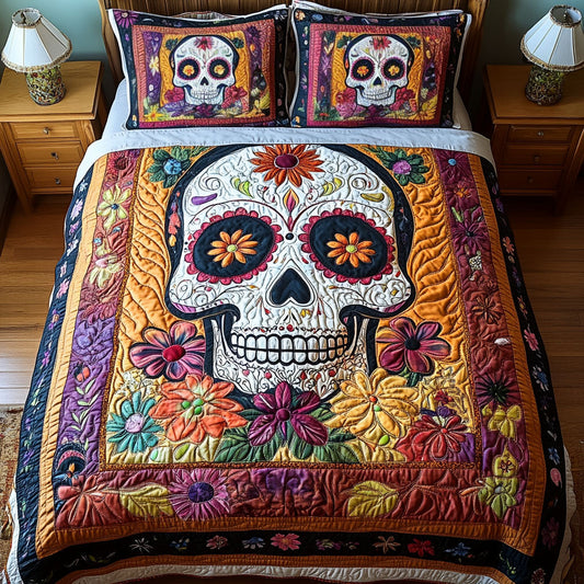 Garden Skull 3-Piece Quilted Bedding Set - Single (59" x 70")