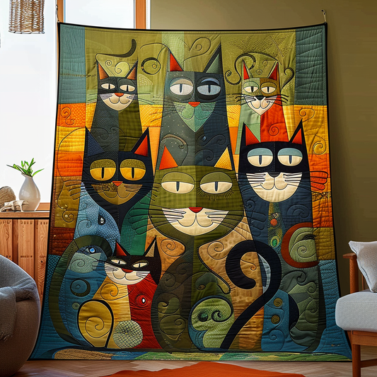 Geometric Cats Quilted Blanket - Throw (55" x 60")