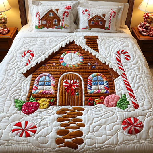 Gingerbread Haven 3-Piece Quilted Bedding Set - Single (59" x 70")