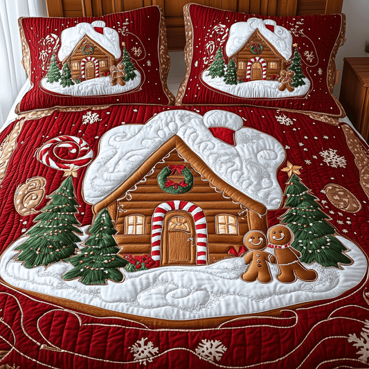 Gingerbread Snowland 3-Piece Quilted Bedding Set - Single (59" x 70")