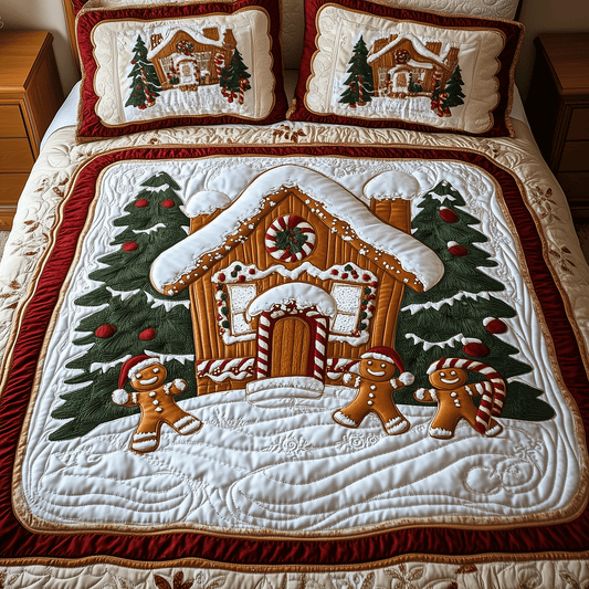 Gingerbread Village 3-Piece Quilted Bedding Set - Single (59" x 70")