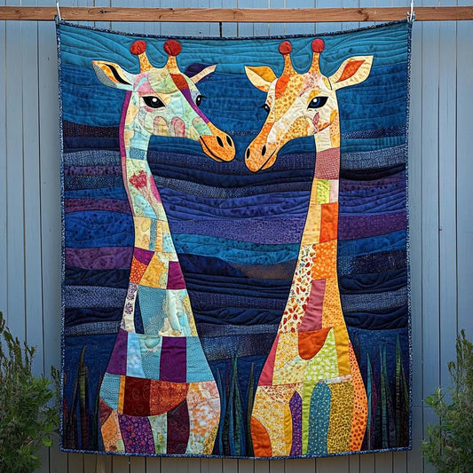 Giraffe Duo in Twilight Quilted Blanket - Throw (55" x 60")