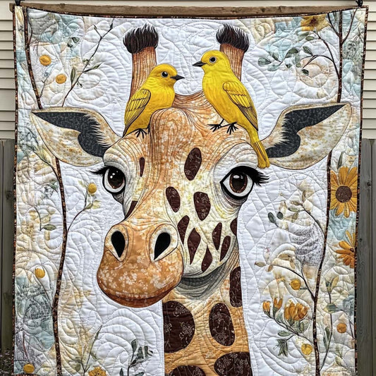Giraffe With Feathered Friends Quilted Blanket - Throw (55" x 60")
