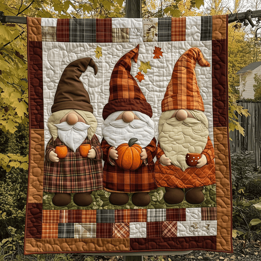 Gnome Pumpkin Parade Quilted Blanket - Throw (55" x 60")