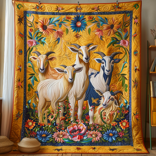 Goat Family Quilted Blanket - Throw (55" x 60")