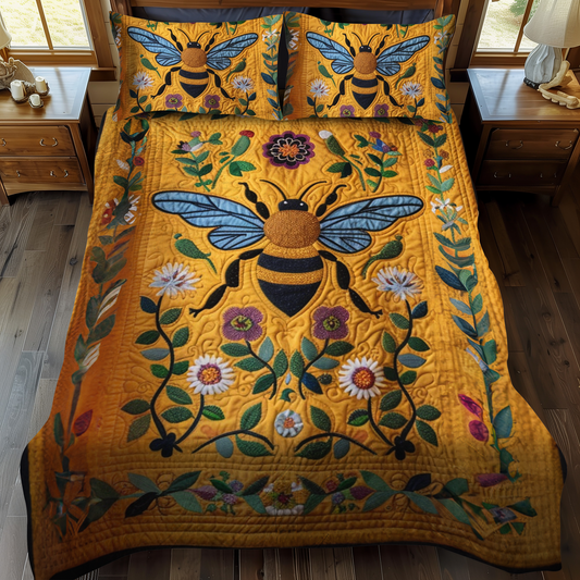 Golden Bumblebee Art 3-Piece Quilted Bedding Set - Single (59" x 70")