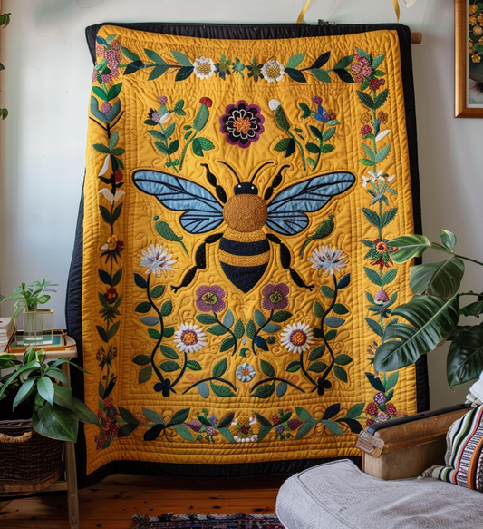 Golden Bumblebee Art Quilted Blanket - Throw (55" x 60")
