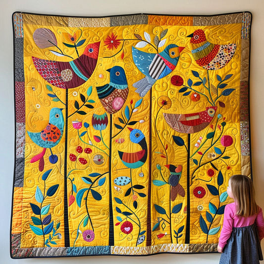 Golden Finch Floral Quilted Blanket - Throw (55" x 60")