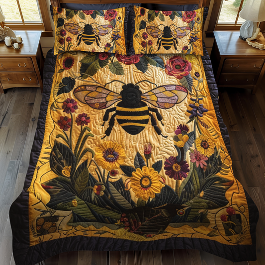 Golden Nectar Haven 3-Piece Quilted Bedding Set - Single (59" x 70")